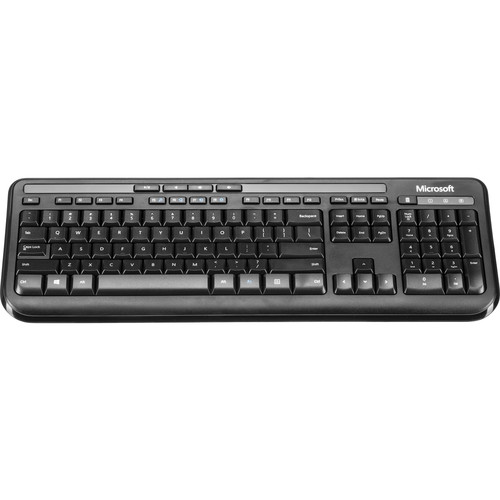 Microsoft Wired Keyboard 600 Black - Wired USB - Quiet-Touch Keys - Media Controls - Spill-Resistant Design - Hot Keys