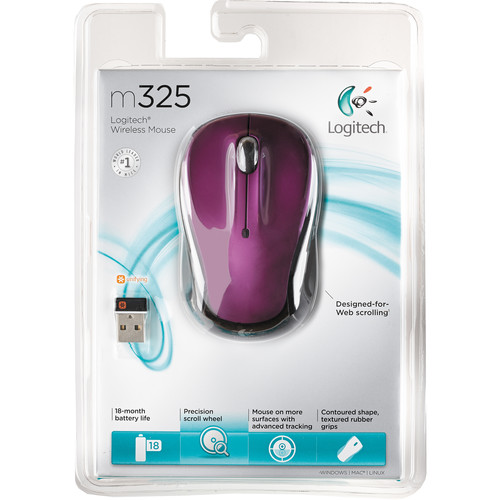 Logitech M325 Wireless Mouse, 2.4 GHz With USB Unifying Receiver, 1000 DPI Optical Tracking, 18 Month Life Battery, PC / Mac / Laptop / Chromebook (Violet) 