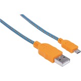 Manhattan Hi-Speed USB 2.0 A Male to Micro-B Male Braided Cable, 1 m (3 ft.), Blue/Orange