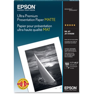 Epson Ultra Premium Presentation Paper Matte, 11.7" x 16.5", 50 Sheets/Pkg (S041343)
