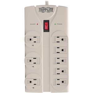 Tripp Lite by Eaton Protect It! 8-Outlet Surge Protector 8 ft. Cord with Right-Angle Plug 1440 Joules Diagnostic LEDs Light Gray Housing