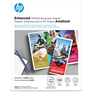 HP Enhanced Tri-fold Business Paper, Glossy, 8.5x11 in, 40 lb, 150 sheets, works with laser printers (Q6612A)