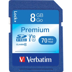 Verbatim 8GB Premium SDHC Memory Card, UHS-I V10 U1 Class 10, Blue (96318)