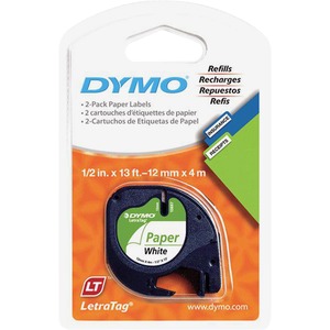 DYMO 10697 Self-Adhesive Paper Tape for LetraTag Label Makers, 1/2-inch, White, 13-foot Roll, 2-Pack