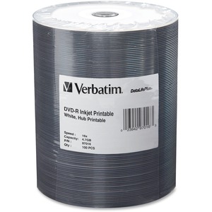 Verbatim DVD-R 4.7GB 16X DataLifePlus White Inkjet Printable, Hub Printable