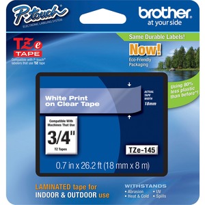 Brother 18mm (0.7") White on Clear tape for P-Touch 8m (26.2 ft)