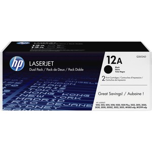 Original HP 12A Black Toner Cartridges (2-pack) | Works with HP LaserJet 1010, 1020, 3015, 3020, 3030, 3050 Series; HP LaserJet MFP M1005, M1319 Series | Q2612D