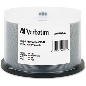 Verbatim CD-R 700MB 52X DataLifePlus White Inkjet Printable, Hub Printable