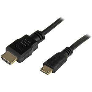 StarTech.com 1ft Mini HDMI to HDMI Cable with Ethernet, 4K 30Hz High Speed Mini HDMI 1.4 (Type-C) Device to HDMI Adapter Cable/Cord, M/M