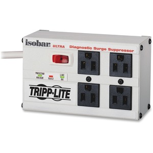 Tripp Lite Isobar 4-Outlet Surge Protector 6 ft. Cord with Right-Angle Plug 3330 Joules Diagnostic LEDs Metal Housing