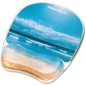 Fellowes Photo Gel Mouse Pad and Wrist Rest with Microban Protection, Sandy Beach (9179301), Blue, 9.25&quot; x 7.88&quot;