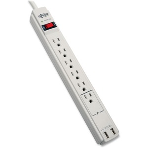 Tripp Lite by Eaton Protect It! 6-Outlet Surge Protector, 6 ft. (1.83 m) Cord, 990 Joules, 2 x USB Charging ports (2.1A), Gray Housing
