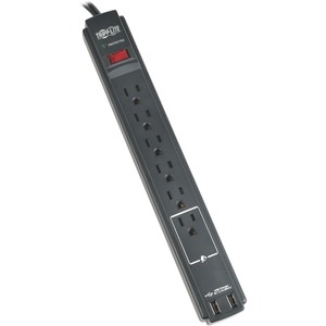 Tripp Lite by Eaton Protect It! 6-Outlet Surge Protector, 6 ft. (1.83 m) Cord, 990 Joules, 2 x USB Charging ports (2.1A), Black Housing, TAA
