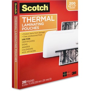 Scotch Thermal Laminating Pouches, 200 Count, Clear, 3 mil., Ideal Office or School Supplies, Fits Letter Sized Paper (8.9 in. ? 11.4 in.)