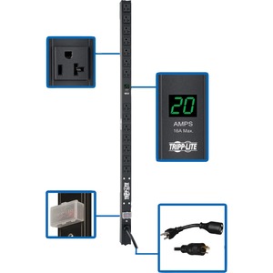 Tripp Lite by Eaton 2kW Single-Phase Local Metered PDU, 100-127V Outlets (14 5-15/20R), L5-20P/5-20P adapter, 0U Vertical, 36 in. Height