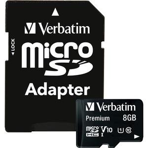 Verbatim 44081 8GB Premium microSDHC Memory Card with Adapter, UHS-I Class 10