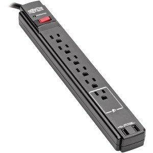 Tripp Lite by Eaton Protect It! 6-Outlet Surge Protector, 6 ft. Cord, 990 Joules, 2 USB Ports (2.1A), Black Housing
