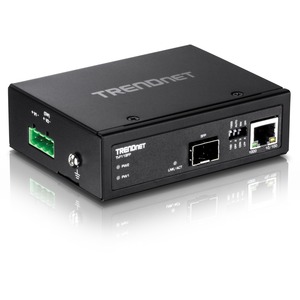 TRENDnet Hardened Industrial 100/1000 Base-T To SFP Media Converter, DIN-Rail And Wall Mount Hardware Included, Multi Or Single Mode Fiber, Power Supply Sold Separately, Black, TI-F11SFP