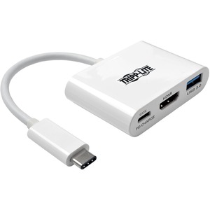 Eaton Tripp Lite Series USB-C to HDMI 4K Adapter with USB 3.x (5Gbps) Hub Ports and 60W PD Charging, HDCP, White