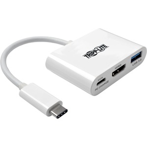 Eaton Tripp Lite Series USB-C to HDMI Adapter with USB 3.x (5Gbps) Hub Port and PD Charging, HDCP, White