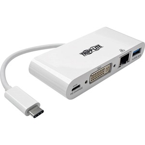 Eaton Tripp Lite Series USB-C Multiport Adapter, DVI, USB 3.x (5Gbps) Hub Port, Gbe and PD Charging, White