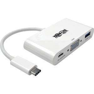 Tripp Lite USB C to VGA Multiport Video Adapter Converter 1080p w/ USB-A Hub, & USB-C PD Charging, Thunderbolt 3 Compatible, USB Type C, USB-C, USB Type-C (U444-06N-VU-C)