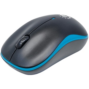 Manhattan Success Wireless Mouse, Black/Blue, 1000dpi, 2.4Ghz (up to 10m), USB, Optical, Three Button with Scroll Wheel, USB micro receiver, AA battery (included), Low friction base, Three Year Warranty, Blister