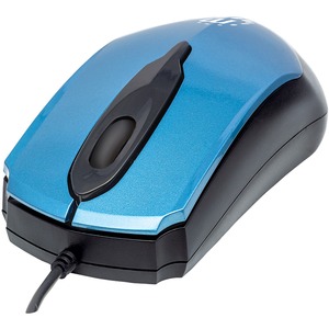 Manhattan Edge USB Wired Mouse, Blue, 1000dpi, USB-A, Optical, Compact, Three Button with Scroll Wheel, Low friction base, Three Year Warranty, Blister