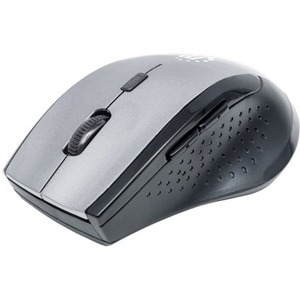 Manhattan Curve Wireless Mouse, Grey/Black, Adjustable DPI (800, 1200 or 1600dpi), 2.4Ghz (up to 10m), USB, Optical, Five Button with Scroll Wheel, USB micro receiver, 2x AAA batteries (included), Low friction base, Three Year Warranty, Blister
