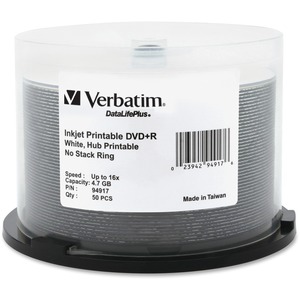 Verbatim DVD+R 4.7GB 16X DataLifePlus White Inkjet Printable, Hub Printable