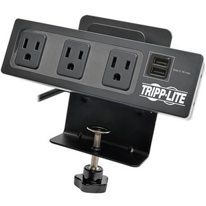 Tripp Lite 3-Outlet Surge Protector Power Strip Clamp w/ 2-Port USB Charging