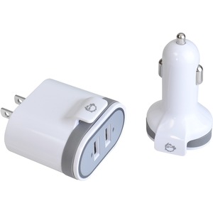 SIIG AC AC-PW1A22-S1 FAST CHARGING USB WALL CAR CHARGER BUNDLE PACK WHITE