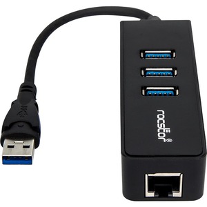 Rocstor Premium 3 Port Portable USB 3.0 Hub with Gigabit Ethernet 10/100/1000- External Portable 3 Port USB Hub with GbE Adapter