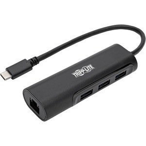 Tripp Lite by Eaton 3-Port USB 3.x (5Gbps) Hub with LAN Port, USB-C to 3x USB-A Ports and Gigabit Ethernet, Black