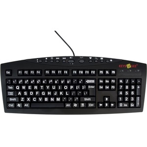 Ablenet Keys-U-See Large Print Wired Keyboard, White Print on Black Keys