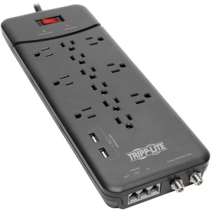 Tripp Lite by Eaton Protect It! 12-Outlet Surge Protector 8 ft. (2.43 m) Cord 4320 Joules Tel/Modem/Coax Protection 2 USB Ports Black