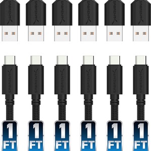 SABRENT [6-Pack] 22AWG Premium 1ft USB-C to USB A 2.0 Sync and Charge Cables [Black] (CB-C6X1)