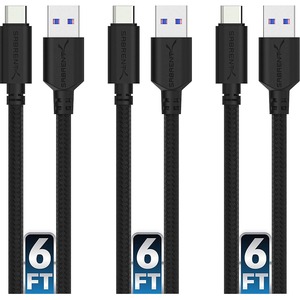 SABRENT [3-Pack] 22AWG Premium High Speed 6ft USB-C to USB A 3.0 Charge Cables fast Sync for Playstation 5 DualSense, Xbox Series S X Core, Elite Series 2, NS Switch Lite, Controller [Black] (CB-C3X6)