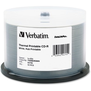 Verbatim CD-R 700MB 52X DataLifePlus White Thermal Printable, Hub Printable