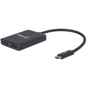 Manhattan USB-C to Dual DisplayPort 1.2 Adapter Cable, 4K@30Hz, 19.5cm, Male to Females, USB-C to 2x DisplayPorts, MST Hub, Mirror, Black, Three Year Warranty, Blister