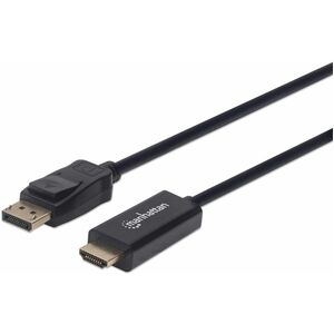 Manhattan DisplayPort 1.1 to HDMI Cable, 1080p@60Hz, 1.8m, Male to Male, DP With Latch, Black, Not Bi-Directional, Three Year Warranty, Polybag