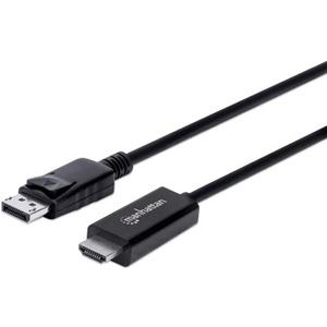 Manhattan DisplayPort 1.2 to HDMI Cable, 4K@60Hz, 3m, Male to Male, DP With Latch, Black, Not Bi-Directional, Three Year Warranty, Polybag