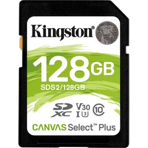Kingston 128GB SDXC Canvas Select Plus 100MB/s Read Class 10 UHS-I U1 V30 Memory Card (SDS2/128GB)