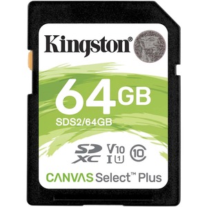 Kingston 64GB SDXC Canvas Select Plus 100MB/s Read Class 10 UHS-I U1 V10 Memory Card (SDS2/64GB)