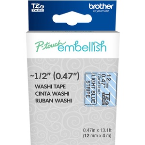 Brother P-touch Embellish Black on Light Blue Strip Washi Tape 12mm (~1/2") x 4m