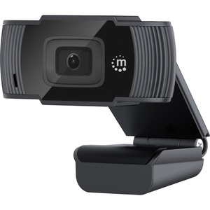 Manhattan USB Webcam, Two Megapixels, 1080p Full HD, USB-A, Integrated Microphone, Adjustable Clip Base, 30 frame per second, Black, Three Year Warranty, Box
