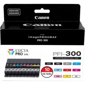 Canon PFI-300 Lucia PRO Ink, 10 Ink Tanks, Compatible to imagePROGRAF PRO-300 Printer, Multi, Standard (4192C007)