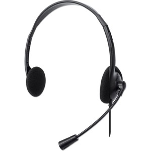 MANHATTAN USB Headset with Mic ? Long 5 ft Cable Cord, Dual-Sided Padded On-Ear, Adjustable Headband ? Non Reversible (Left Side Mic Use Only)