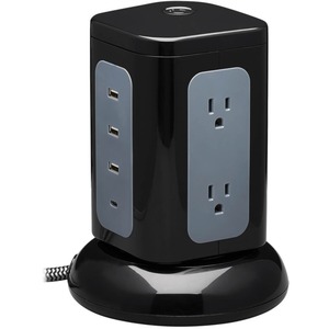 Tripp Lite Surge Protector Tower 6-Outlet 3x USB-A 1x USB C 8ft Cord Black