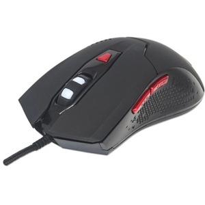 Manhattan Wired Optical Gaming USB-A Mouse with LEDs, 480 Mbps (USB 2.0), Six Button, Scroll Wheel, 800-2400dpi, Black with Red Buttons, Three Year Warranty